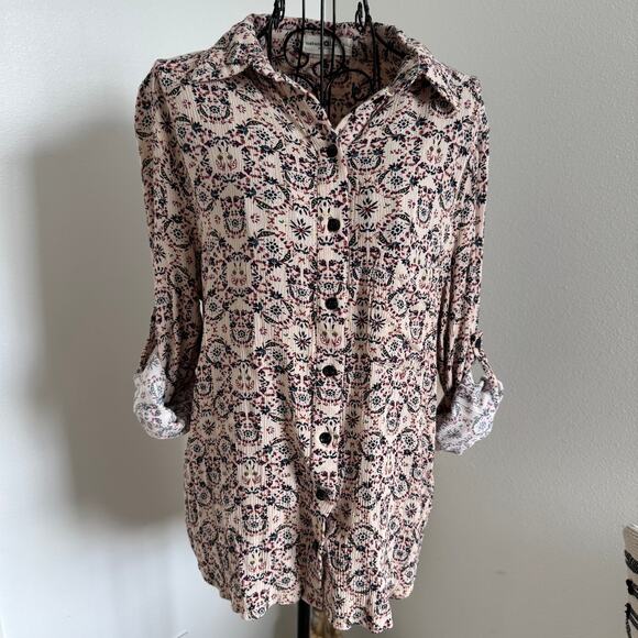 Natural Life Cream Floral Boho Chic Button Down Top Small- Cottagecore - Picture 5 of 10